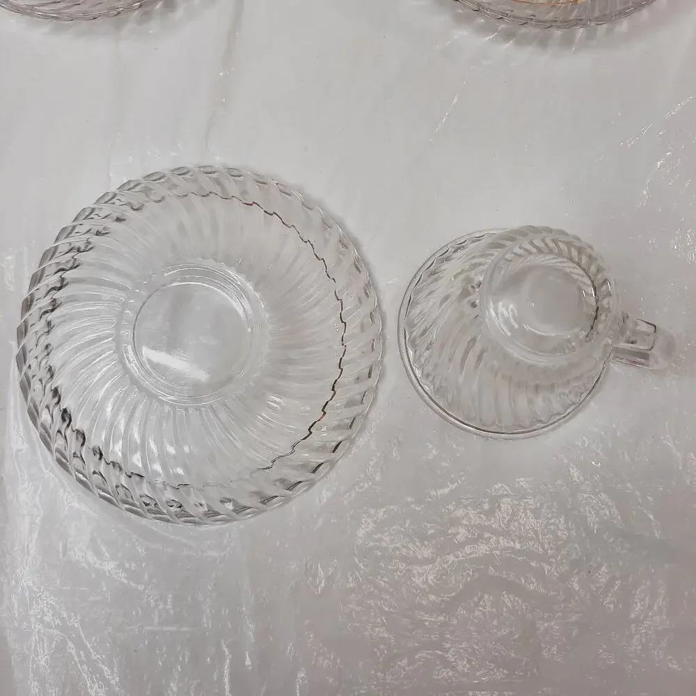 6 FEDERAL GLASS Clear Diana Pattern Swirl Demitasse Cup & Saucer Sets Depression
